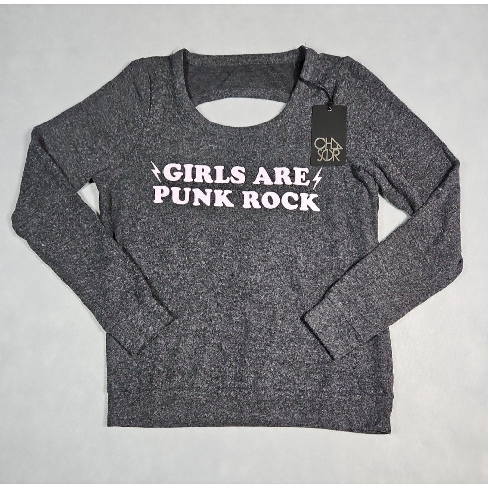 Chaser Womens Gray Girls Are Punk Rock Graphic Sweater Size Small NWT - Picture 1 of 9